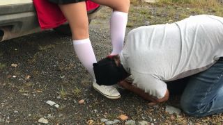 Femd slave lick shoes school girl kiss and sniff feet-4