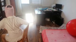 HairyMaid - Sexy wife has fun trying on clothes and cutting them. Brunette dances naked around the house.-0