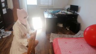 HairyMaid - Sexy wife has fun trying on clothes and cutting them. Brunette dances naked around the house.-5