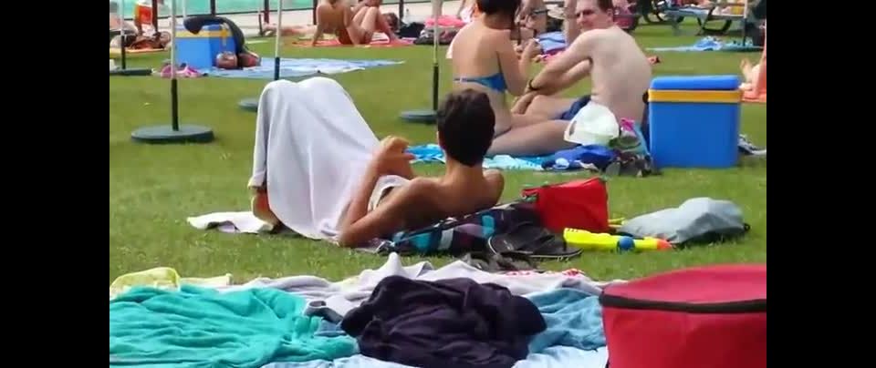 Funny pervert caught by the pool