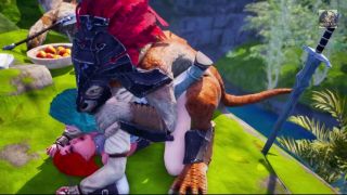 イーシェン Threesome with a Lizardman with two dicks, Warrior Princes and Elf have double fuck, anal and facial-2