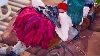 イーシェン Threesome with a Lizardman with two dicks, Warrior Princes and Elf have double fuck, anal and facial-3