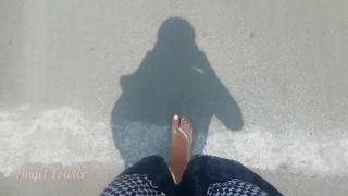 European sluty girl walk in flip flops on indian street-5