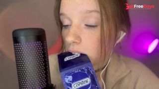 Asmr Vulgar Girl with Freckles Plays with a Condom in Her Mouth Wet Sound br...-5