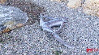 Full body catsuit on the beach Latex!-5