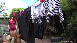 Lovely Mona hangs laundry and gives interview Hairy!-0