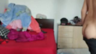 Sexy Brunette Amateur wife enjoys trying on the clothes she cuts. Amateur wife dances naked around the house.-2