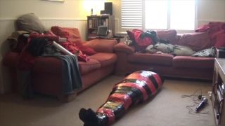 Tightly mummified in pallet wrap with feet and cock tortured with doxy Tickling!-2