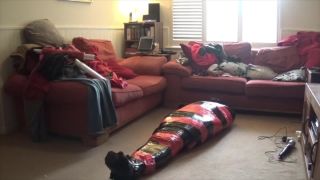 Tightly mummified in pallet wrap with feet and cock tortured with doxy Tickling!-4