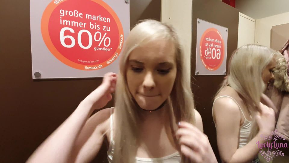 LovlyLuna - Blowjob in Public Changing Room , blonde sucks video on german 