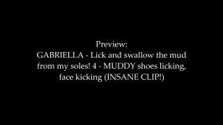 Muddy shoes licking food crushing Femdom!-9