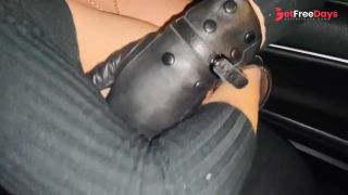 Watching my stepmom fondle her tits in the car-9