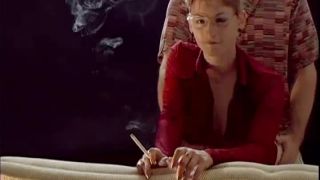 Blonde in red smokes and fucks.-2