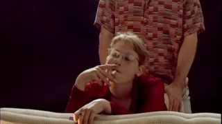 Blonde in red smokes and fucks.-3