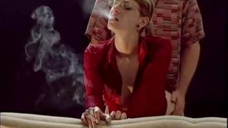 Blonde in red smokes and fucks.-5