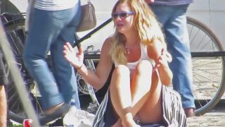 Upskirt of hot woman that talks too much-7