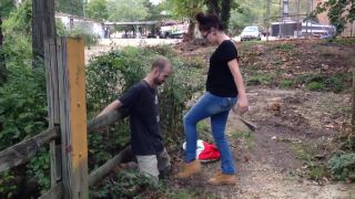 Outdoors repeated and nonstop balls kicking in jeans Sex...-0