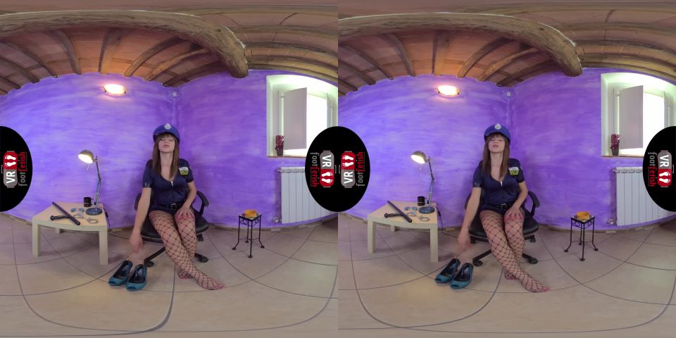 free porn clip 6 [VRFootFetish] Sexy Cop Katy Shows Off Her Fishnet – Clad Feet (Oculus Go) | virtual reality | 3d porn leather glove fetish