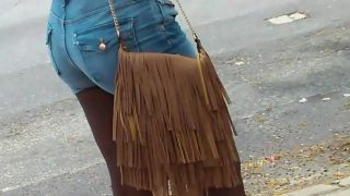 Ghetto girl in booty shorts wait for ride voyeur -3