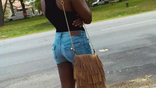 Ghetto girl in booty shorts wait for ride voyeur -5