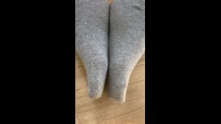 Spy on my smelly feet in grey socks , FOOT FETISH Amateur!-0