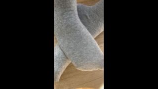 Spy on my smelly feet in grey socks , FOOT FETISH Amateur!-5