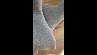 Spy on my smelly feet in grey socks , FOOT FETISH Amateur!-6