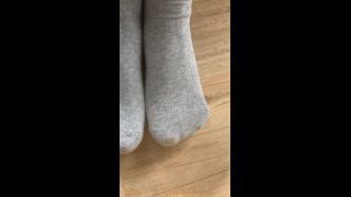 Spy on my smelly feet in grey socks , FOOT FETISH Amateur!-7