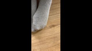 Spy on my smelly feet in grey socks , FOOT FETISH Amateur!-9