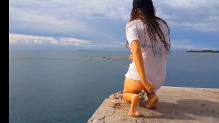 Dream4AngelPussy n Butt Plug FLASHING among fishermen # Public up dress NO PANTIES-0