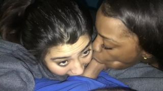 My girlfriend and black girl suck at the same time my dick Black!-8