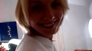 Blonde nwecomer gets her shaved pussy  fucked-5