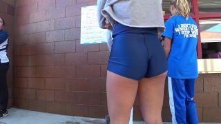 Thick thighs and ass in glowing blue  shorts-8