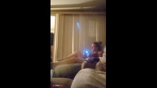 Nasty roommate masturbating to pretty busty girl in bra and panties while she is playing video games-8