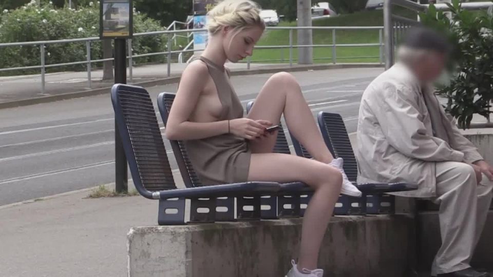 Hot blonde enjoys public  nudity