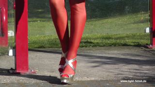 7120 Fetish - Red silver extreme wedges leathergloves lycra s...-3