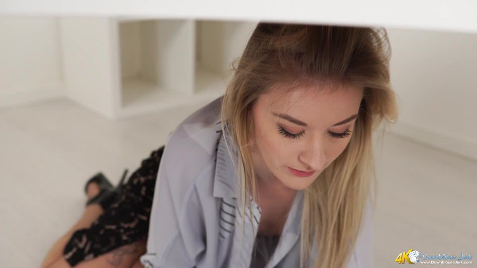 dakota skye femdom DownBlouse Jerk - Nip-Slip Under The Desk, teasing on pov