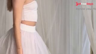 yoga and cleaning in short transparent skirt-6