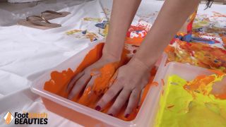 Thena - Topless Belle Plays Around with Paint Using Her Perfect Feet and Hands - Foot Fetish-7