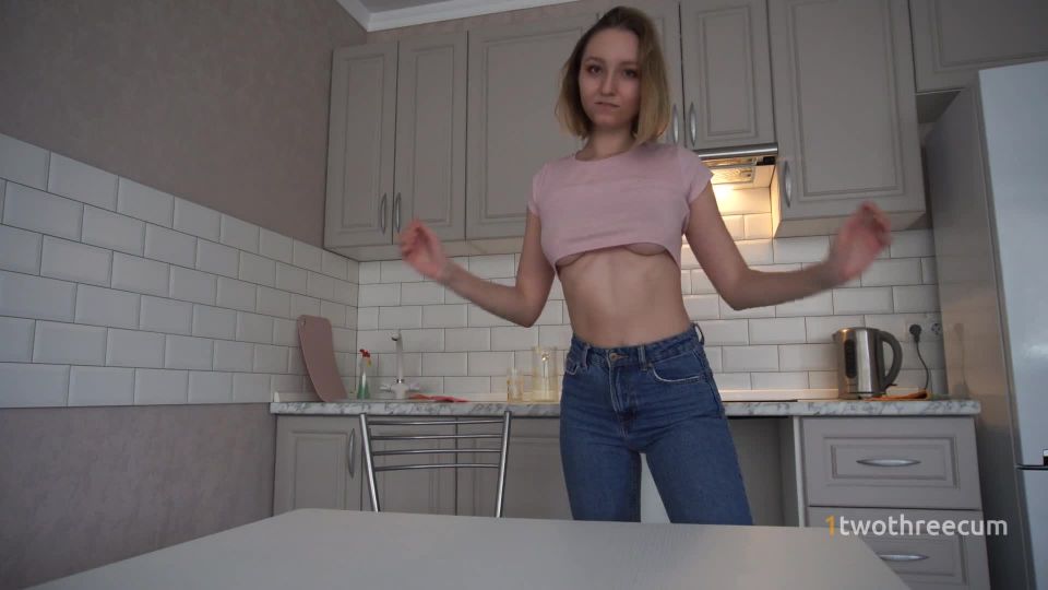 Housewife In Tight Cropped Top Fucks Joyfully On Kitchen Table 1080p