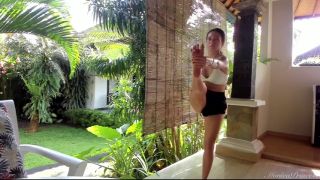 Brunette Flirty Terrace Workout in Tiny Shorts-3