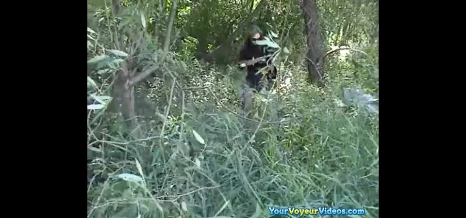 Woman caught changing in the forest