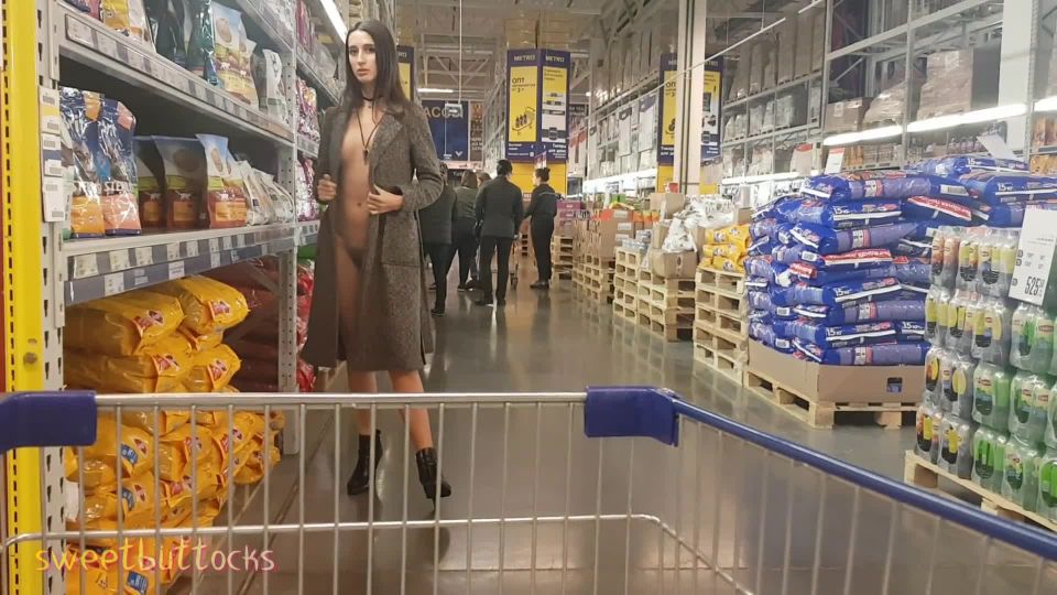  SweetButtocks - Naked Girl Walks in the Supermarket , exhibitionism on public