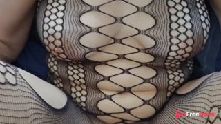Big natural tits russian girl wearing a net takes a crampie-0