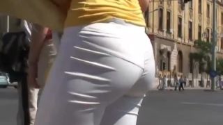 Following a big butt in white  pants-5