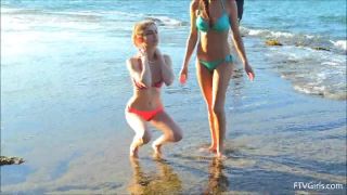 Deep fisting at the beach with two horny girls - Stretching pussy-1