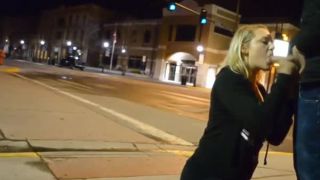 Blonde girl sucks cock in street-7