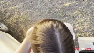 Stepsister sucked me right in the woods, I had to cum on her body-1