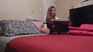 Cute blonde girl watching laptop porn and masturbating with hitachi on ...-1