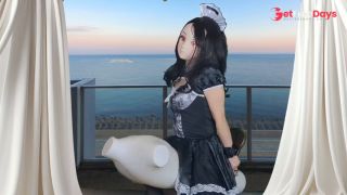 HENTAI Aibu. Veranda. Maid. Masturbation with an electric massage machine.-3